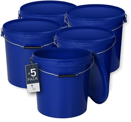 BenBow - Eimer mit Deckel blau 20x 20 Liter - lebensmittelecht stabil luftdicht auslaufsicher geruchsneutral - Aufbewahrungsbehälter aus Kunststoff - Metalgriff - Rissfester Griff, leer - zur Hause