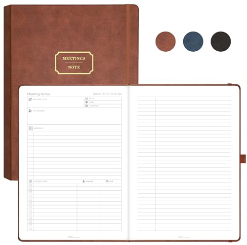 EMSHOI Meeting-Notizbuch, B5-320 Seiten, großer Tagebuch, Planer, To-Do-Liste, Notizblock, 100 g/m² dickes Papier, gebundenes Leder-Tagebuch für Damen und Herren, Geschäftsarbeit, 19 x 25 cm,