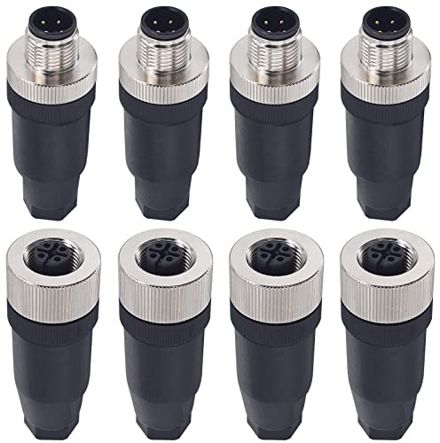 IP67 M12 4Pin A-Code Aviation Field Wireable Male & Female Plug 4 Sets | 12mm thread joint; Screw-joint termination; For sensor & actuator use; PA66 flame retardant