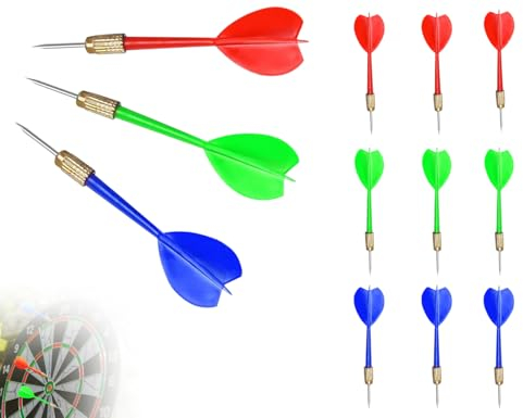 Lhbwhiz 9 Stück Dartpfeile Set,Professional Nadelspitze Darts,Kinder Darten Pfeile,Profi Steeldarts mit Metallspitze,für Kinderparty Geburtstags Karneval Dartspiel(11cm,3 Farben)