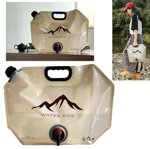 syiyunran Faltbarer Wasserkanister - Trinkwasserkanister Wasserbehälter, Khaki 1 Stück Mit Versiegeltem Deckel und Tragegriff Wiederverwendbar Geeignet Outdoor, Camping Weithalskanister Wassersack 8L