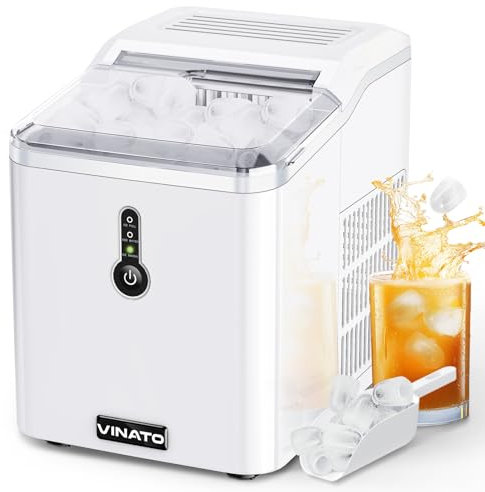 VINATO Maquina de Hielo, Máquina de Cubitos de Hielo Pequeña, 9 Cubitos de Hielo en Sólo 6-10 Minutos, Máquina de Cubitos de Hielo 12kg/24h, Doméstico, Blanco