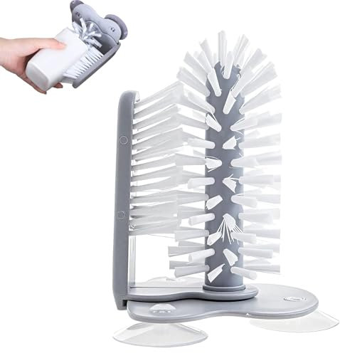 Glass Washer with Double Sided Bristle Brush, Glass Cup Brush Cleaner with 3 Suction, Double-Sided Cup Cleaner, for Beer Cup, Long Leg Cup, Red Wine Glass and More Bar Kitchen Sink Home Tools (1pc)