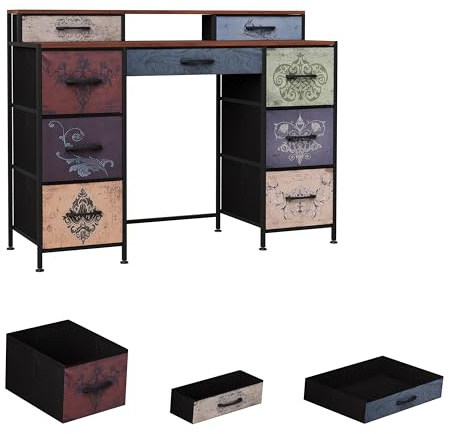 WSOFZMO Schlafzimmer Kommode Bunt, Schrank mit 9 Schubladen aus Stoff, Vintage Kleine Kommodeschrank, Stoffschublade für Zimmer, Wohnzimmer, Eingang, Flur, Holzplatte & Metallrahmen, Bohemien