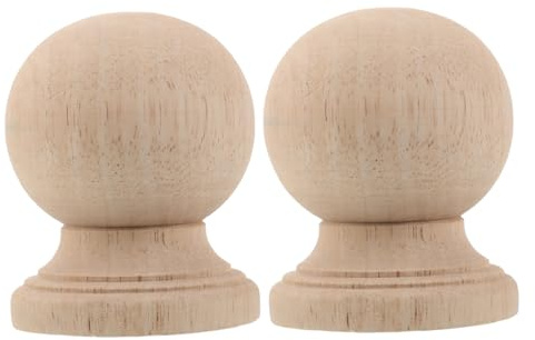 LIFKOME 2 Stück Beige Holzsäulen Endstücke aus Massivem Holz mit Klassischem Dekor Langlebig und Einfach zu Montieren für Treppen und Gartenzäune im Wohnbereich