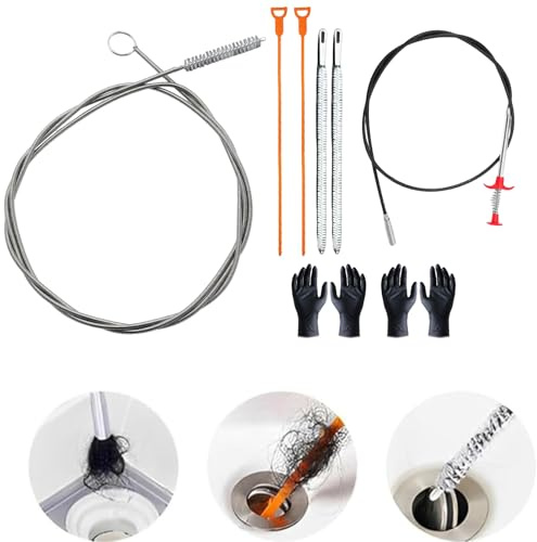 ZWWOGE Juego De 7 Piezas De Espirales para Limpieza De Desagües Desatascador Tuberias y Ducha Alambre Cable Pistola y Muelledesatascador Tuberias Herramienta para Limpiar Tuberías De Alcantarillado