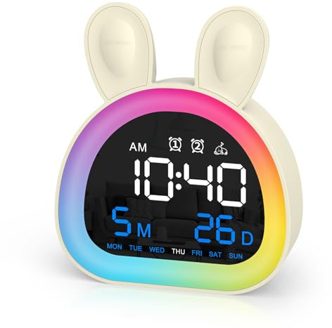 ORIA Réveil Entraîneur de Sommeil Bluetooth Enfant | Veilleuse Multicolore, Sons Naturels, 5 Niveaux de Luminosité, pour Garçons et Filles, Chambre Enfant