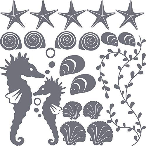 GRAZDesign Wandtattoo Bad Muschel & Seepferdchen Set Wandaufkleber Maritime Deko wasserfest - 071 grau