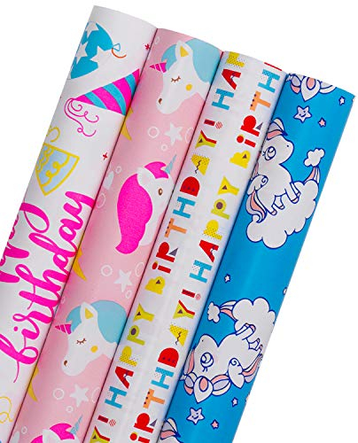 LaRibbons Geburtstagsgeschenk Geschenkpapier Rolle - 76 x 305 cm Jede Rolle - Nette Designs für Urlaub, Party, Baby Shower Geschenkpapier - 6 Rollen