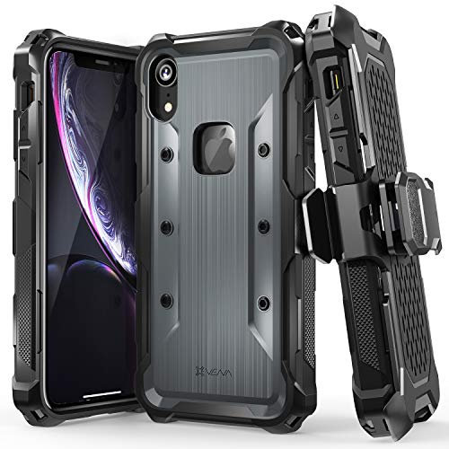 VENA iPhone XR Rugged Case, vArmor (Military Grade Drop Protection) Heavy Duty Holster Belt Clip Cover with KickStand Designed For Apple iPhone XR (6.1-inch) - Space Gray