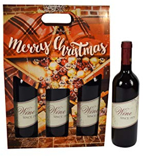 Natale Scatola Box per 3 Bottiglie Cartone Vino Birra Olio 750 ml con Manico 27x9x h.41cm