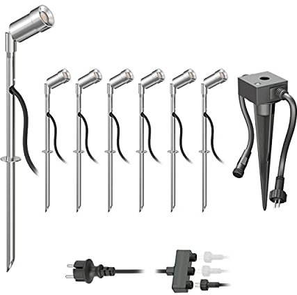 ledscom.de LED Gartenstrahler Spico mit Erdspieß und Dämmerungssensor für außen IP44 je 105lm warm-weiß 7er Set