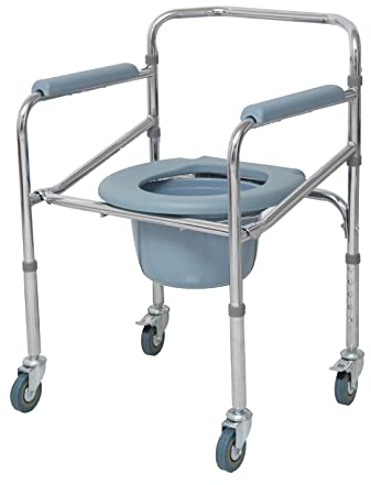 XLCZ Light Wheeled Toilet Seat Chair, Foldable Height-adjustable Shower Wheelchair, Elderly Toilet Booster With Splash Guard And Drop Arm