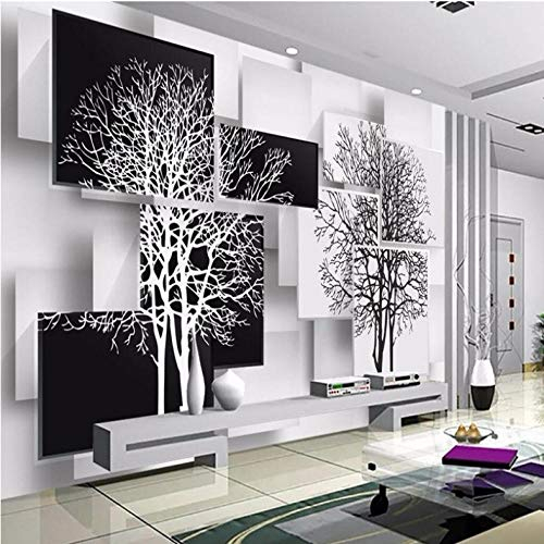 3D Tapete Effekte Baum schwarz und weiß Vlies Tapete Riesiges Bild Moderne Wanddeko Design Wandtapete Art Wand für Wohnzimmer Jugendzimmer Dekoration,400x280 cm(W x H)