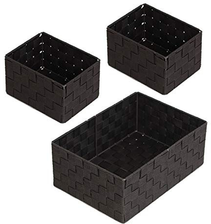 wm Homebase 3er Set Aufbewahrungskörbe geflochten Aufbewahrungskorb Polypropylen Badkorb (Dunkelbraun)