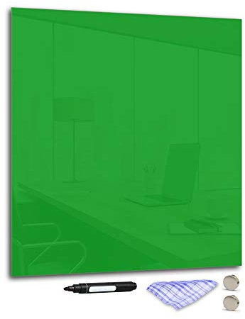 DekoGlas Magnettafel 'Grün' aus Glas 65x60cm, Memoboard inkl. Stift, Tuch & Magnet, Metall-Pinnwand für Küche & Büro
