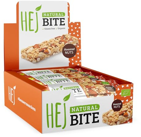 HEJ Bite Bio-Nuss-Riegel - Low-Carb Snack mit Nüssen - Veganer Energieriegel mit Mandeln, Erdnüssen & gepufftem Quinoa - Glutenfrei - Roasted Nuts 12 x 40g