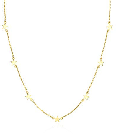 S.J JEWELRY Women Simple Delicate Full Moon 14K Gold Plated/Rose Gold/Silver Plated Layered Pendant Handmade Star Chokers Necklaces, Brass, No Gemstone