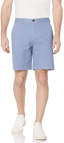 Amazon Essentials Men's Classic-Fit 9 Inch Chino Shorts, Blue Geometric Print, 30W