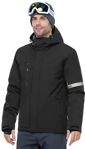 33,000ft Herren Skijacke Wasserdichte Winddichte Warme Outdoorjacke Winterjacke Funktionsjacke Atmungsaktive Snowboardjacke Softshell Jacke mit Kapuze, Schwarz S