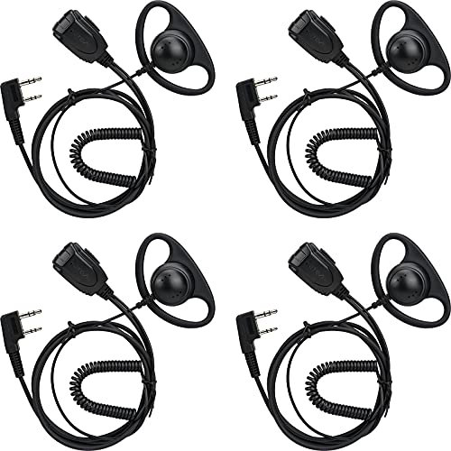 Retevis EEK015 D Type Walkie Talkie Earpiece with Mic Compatible with 2 Way Radios RT28 RT27 RT46 RT24 Baofeng UV 5R 888S Clearer Sound Two Way Radio Headset with Lower Impedance (4 Pcs)