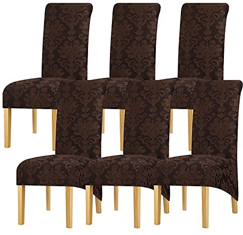 Leorate High Back Chair Covers Set of 6, Stretch Jacquard Chair Slipcovers Large Thick Chair Protector for Dining Kitchen Room Banquet Restaurant Home Decor A-Dark Coffee
