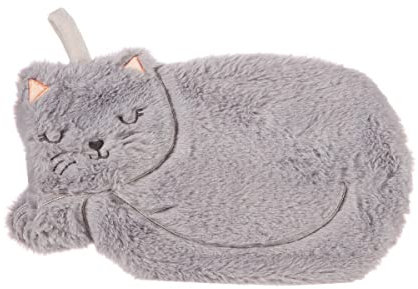 Grey Cat Animal Character Warm hot Water Bottle with Removable Fluffy Cover