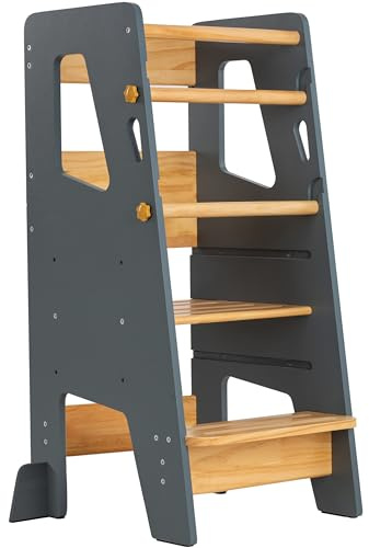OCODILE Toddler Standing Tower - Adjustable Height Toddler Kitchen Stool Helper - Ideal Kids Kitchen Step Stool for Learning New Skills - Extra Secure with Safety Feet - Gray