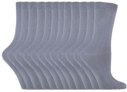 Sock Snob Womens Plain Cotton Rich Socks | 12 Pair Multipack Thin Comfy Colourful Crew Ankle Socks for Ladies (4-8, Grey)
