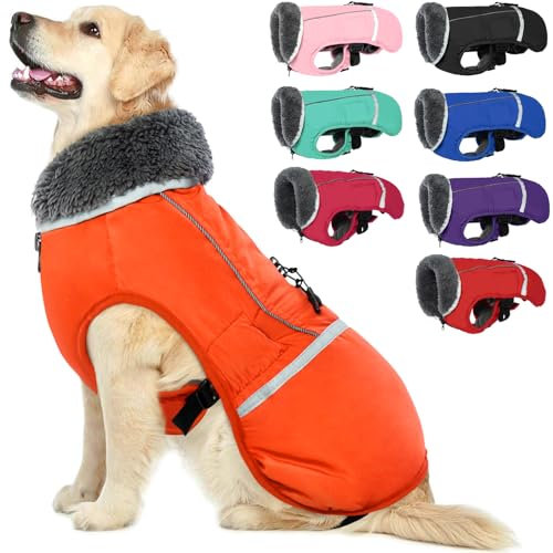 QBLEEV Hundewintermantel, warm, reflektierende Hundejacke, Rollkragen, wasserdicht, für kaltes Wetter, dickes Fleecefutter, Schneeanzug, Weihnachtshundeweste, Haustierbekleidung für alle Hundegrößen,