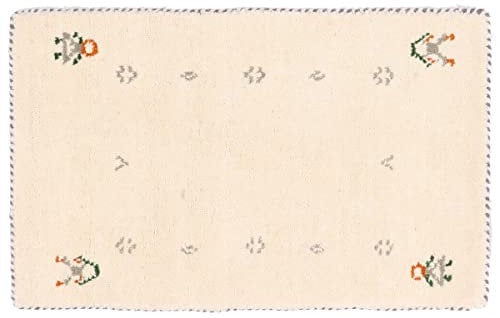RUG PRINCE Wollteppich Gabbeh Muti 40x60 Handgewebt Weiß Einfarbig Handarbeit Zimmer