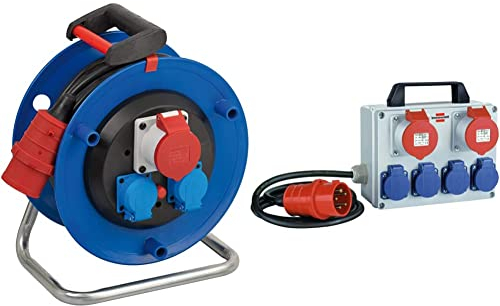 Brennenstuhl Garant CEE 1 Kabeltrommel 30m & Kompakter Kleinstromverteiler BKV 2/4 T IP44 / Baustromverteiler mit Tragegriff (2m Kabel, für ständigen Einsatz im Außenbereich IP44, Made in Germany)