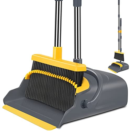 kelamayi Juego de Escoba y recogedor para el hogar, Escoba y recogedor para Oficina, Escoba de pie y recogedor (Gris y Amarillo)
