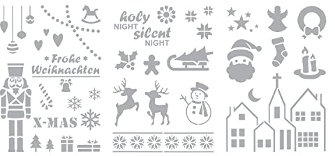 VBS Schablonen-Set Frohe Weihnachten 3 Stk. A5 Polyester Schablonen für Farben Pasten Sprays Motivgröße 0.5-13.2 cm Weihnachten Reinigung mit Wasser und Spülmittel