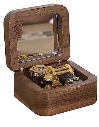 QNINE Spieluhr Schmuckkästchen mit Spiegel aus Quader Walnussholz Spieldose Musikbox mit Für Elise Holzspielzeug Geschenk für Geburtstag Valentinstag Weihnachten