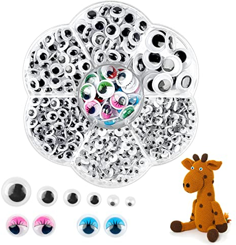Hoiny Selbstklebend Wackelaugen, 700 StückWiggle Googly Augen Kunststoff Puppe Augen, Kulleraugen Selbstklebend für DIY Scrapbooking Handwerk (Weiße/Farbe)