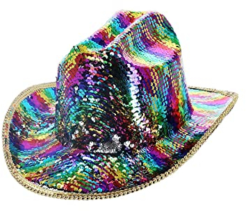 Smiffys Fever-Deluxe-Pailletten-Cowgirl-Hut, Regenbogen