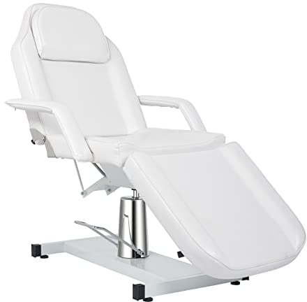 Bonnlo Hydraulischer Gesichtsbett Massagetisch, Mehrzweck Tätowierungsstuhl mit 3 Abschnitten, Kosmetikerbett, verstellbare Schönheitssalon Spa Ausrüstung, Weiß