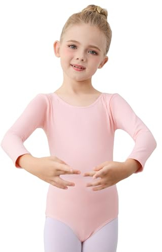 boruizhen - Traje de gimnasia para niña, manga larga, ballet clásico, para niñas de 3-12 años, rosa, 130 (130-140cm, 8-10 ans)