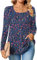 TAOHUADAO Womens Fall Casual T-Shirts Square Neck Long Sleeve Tunic Tops Loose Comfy Blouses 2XLarge, Small Flower-Navy Blue