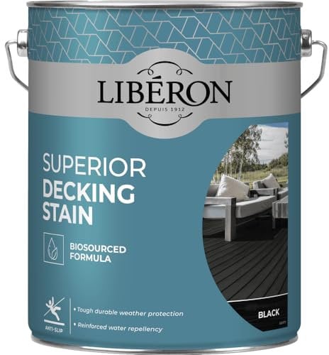 Libéron Superior Decking Stain - Durable Protection Against Extreme Weather - UV & Water-Resistant Finish - Anti-Slip - Biosourced Formula - Black - 5 litres