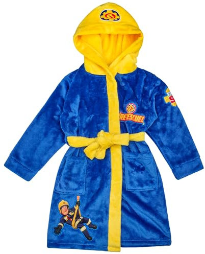 Feuerwehrmann-Sam Jungen Coral Fleece Bademantel mit Kapuze (Blau, Größe 122)