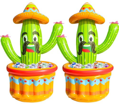 PARENTSWELL Lot de 2 refroidisseurs gonflables en forme de cactus - 120 cm - Seau à glace gonflable pour fête d'été - Fournitures de fête de piscine