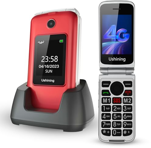 Tosaju 4G Téléphone Portable Senior Telephone a clapet pour Personnes âgées Portable à clapet Débloqué avec Grandes Touches Téléphone Station de Charge Torch SOS Double Écran (2,8” et 1,77”)
