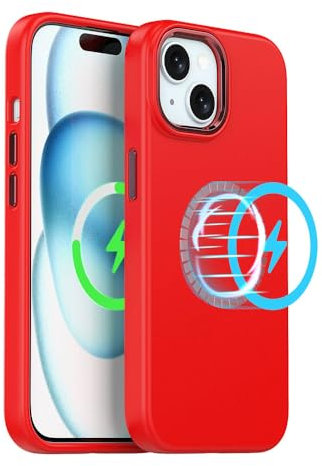 TECHGEAR iPhone 15 Magnetic Silicone Case, Premium Liquid Silicone Anti-Scratch Compatible with MagSafe Soft Gel Rubber, Microfibre Lining Shockproof Phone Case For iPhone 15 6.1 - Red