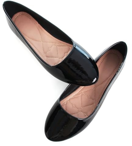 SAILING LU Women's Pointy Toe Ballet Flats Comfortable Solid Flat Shoes for Women Work Slip-On Moccasins, 247-patent Leather-black, 6 UK