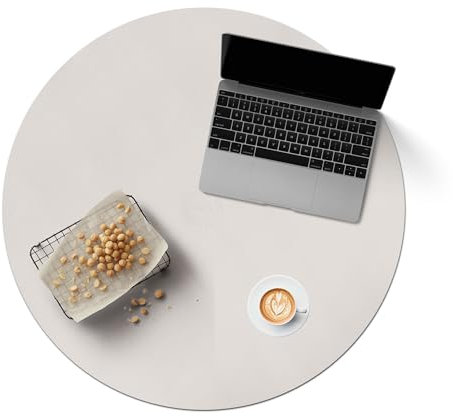 CENNBIE Leder & Kork Tischdecke, 76cm rund Tischtuch,wasserdichte Tischunterlage，Geeignet für Esstisch, Wohnzimmertisch, Couchtisch， kann zugeschnitten werde (Creme)