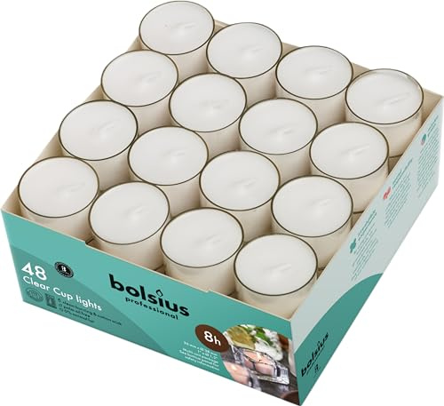 Bolsius - Tea Lights Clear Cup - 288 pcs. - in Box - Burning Time 8 Hours - Without Palm Oil - Clean Burning - Cotton Wick - Value Pack