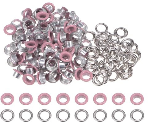 QUARKZMAN 100 Set di Occhielli Metallici Colorati 6mm 1/4 Occhielli Metallici con Foro Rondelle per Scrapbooking Scarpe Abbigliamento Pelle Tela, Rosa