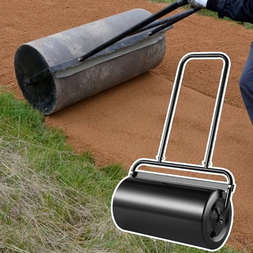 Oracra Rasenwalze Schwarze Rasenrollentrommel Schleppschlepper, Los In Wasser/Sand mit Großer Kapazitätsrollen und Sand für Garten, Park, Park, Glattes Gras -Kompaktor -Werkzeug Zum Aussaat